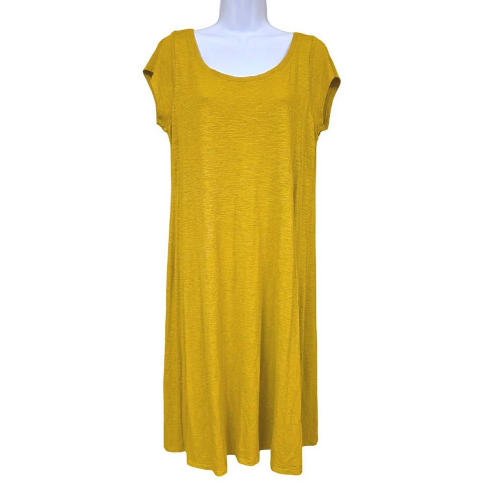 Eileen Fisher Mustard Yellow Hemp Organic Cotton Slub Knit Midi Dress Womens M